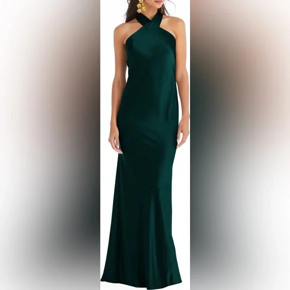 slim fit dress slacks Jasmine Halter Maxi Dress, in Deep Emerald Luxe Satin, Size: XL | Show Me Your Mumu